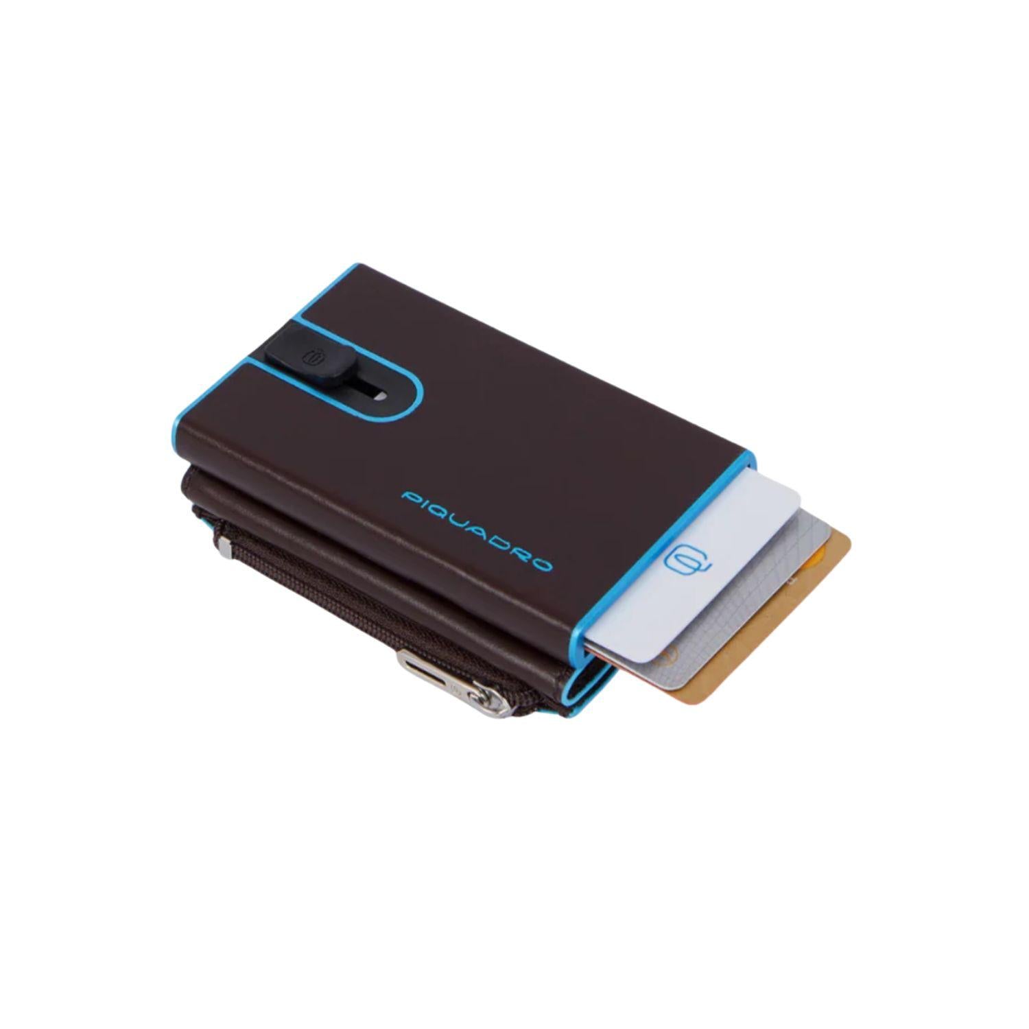PIQUADRO - Porta banconote con porta monete e carte di credito con sistema scorrevole Piquadro Blue Square, Mogano