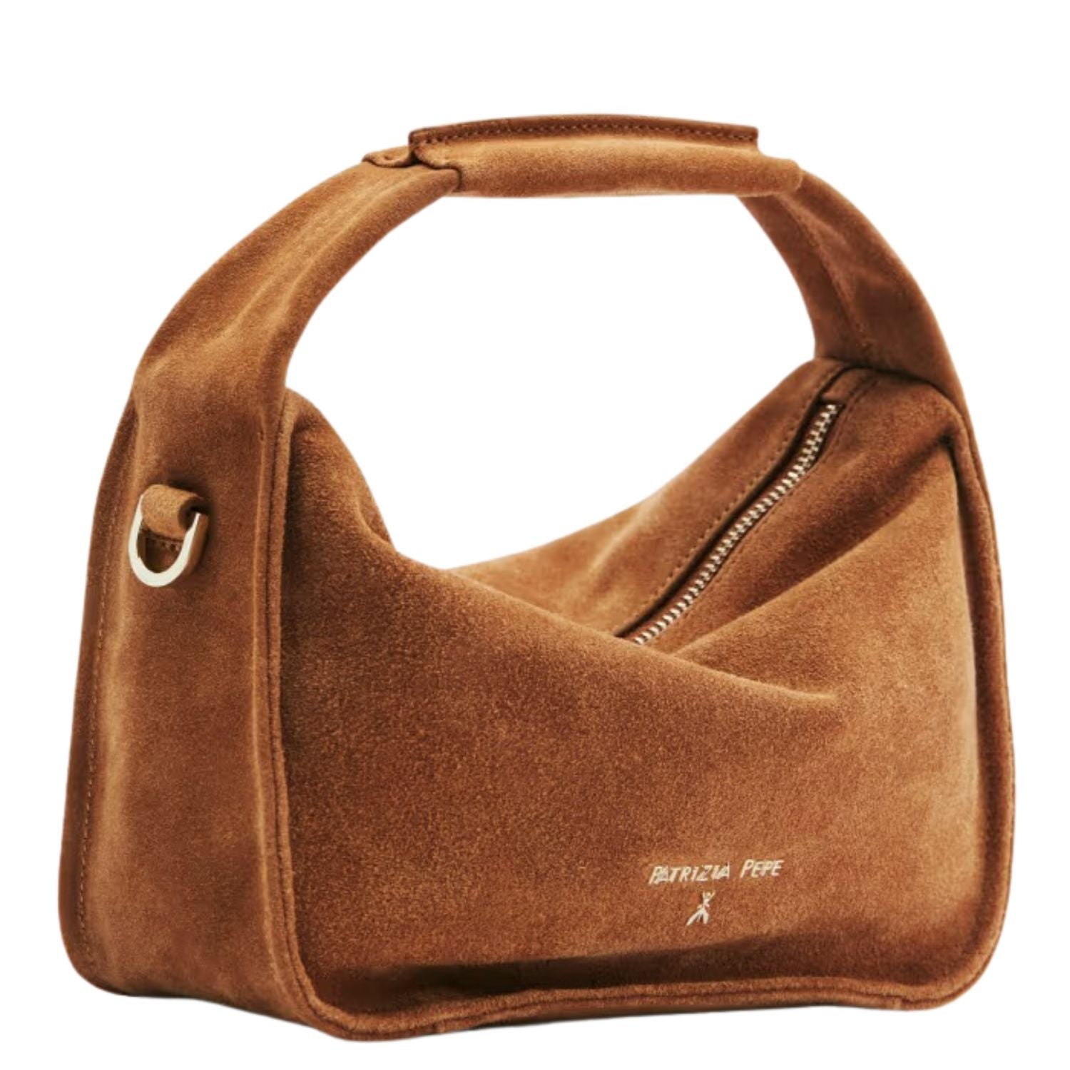 Patrizia Pepe - Borsa a spalla Contemporary Hobo piccola in suede, Cammello