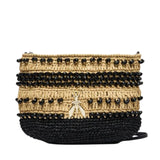 Patrizia Pepe - Tracollina in rafia con perline SS26, Beige e Nero