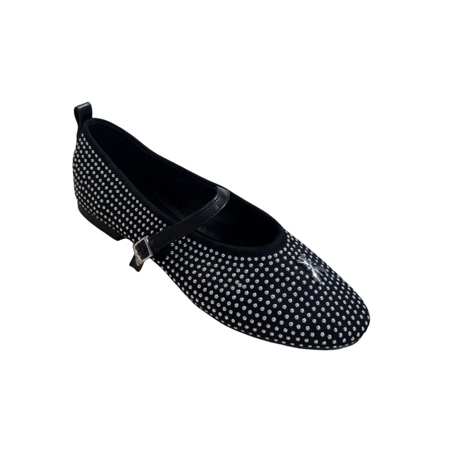 Patrizia Pepe - N.36 Ballerine in tessuto e borchie argento, Nero