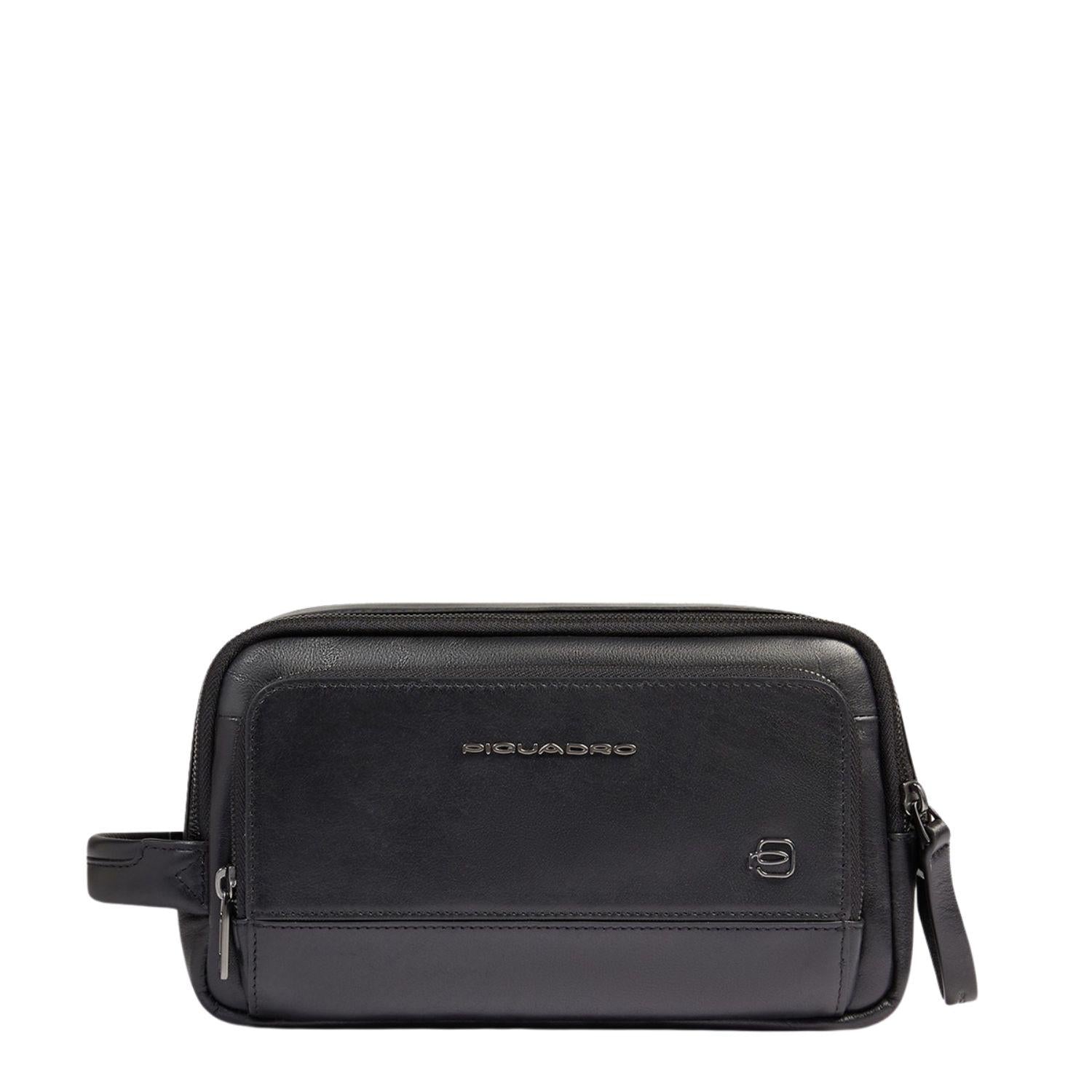 Beauty case uomo in pelle, Nero