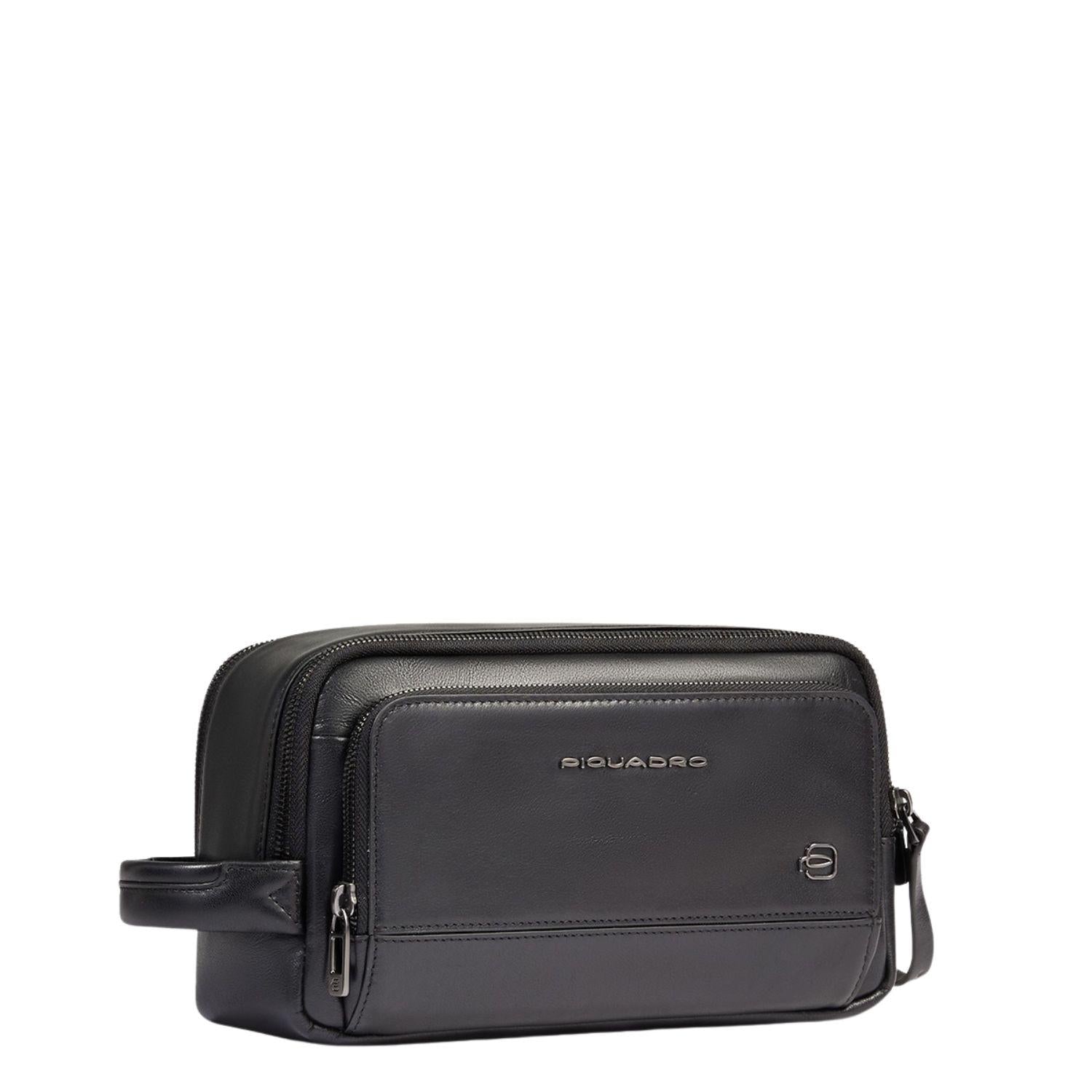 Beauty case uomo in pelle, Nero