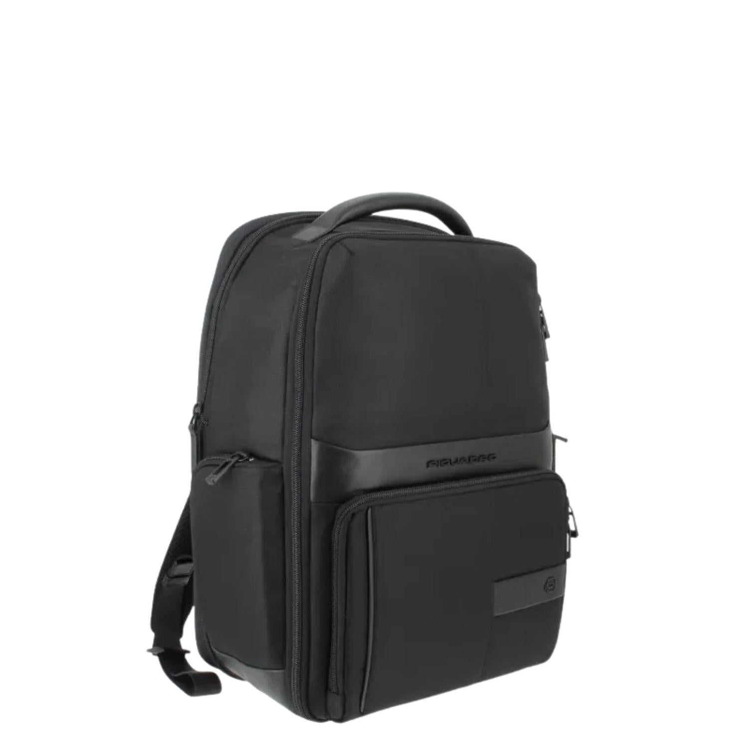 Piquadro - Zaino porta pc 15.6 in tessuto e pelle linea Wollem, Nero