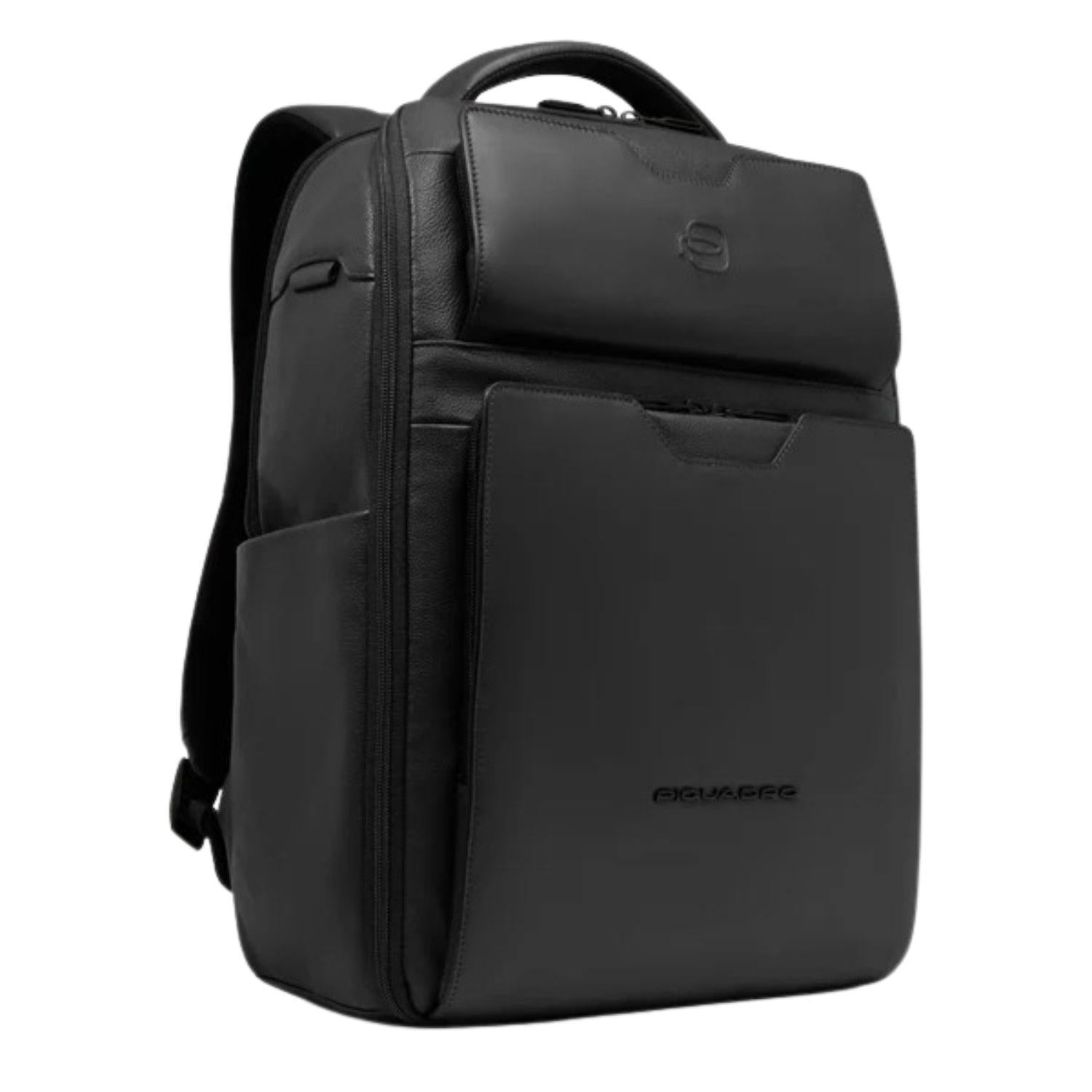 Piquadro - Zaino grande in pelle porta pc 15.6' linea s142, Nero