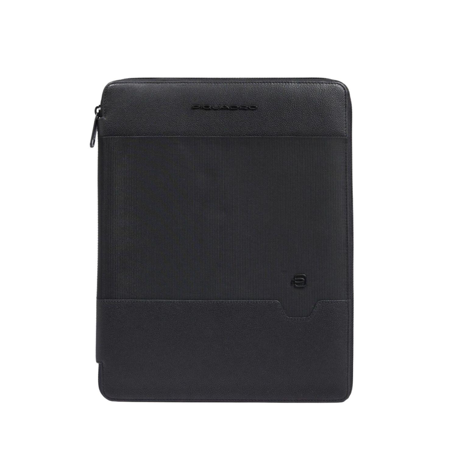 Piquadro - Portablocco in pelle e tessuto porta iPad, Nero