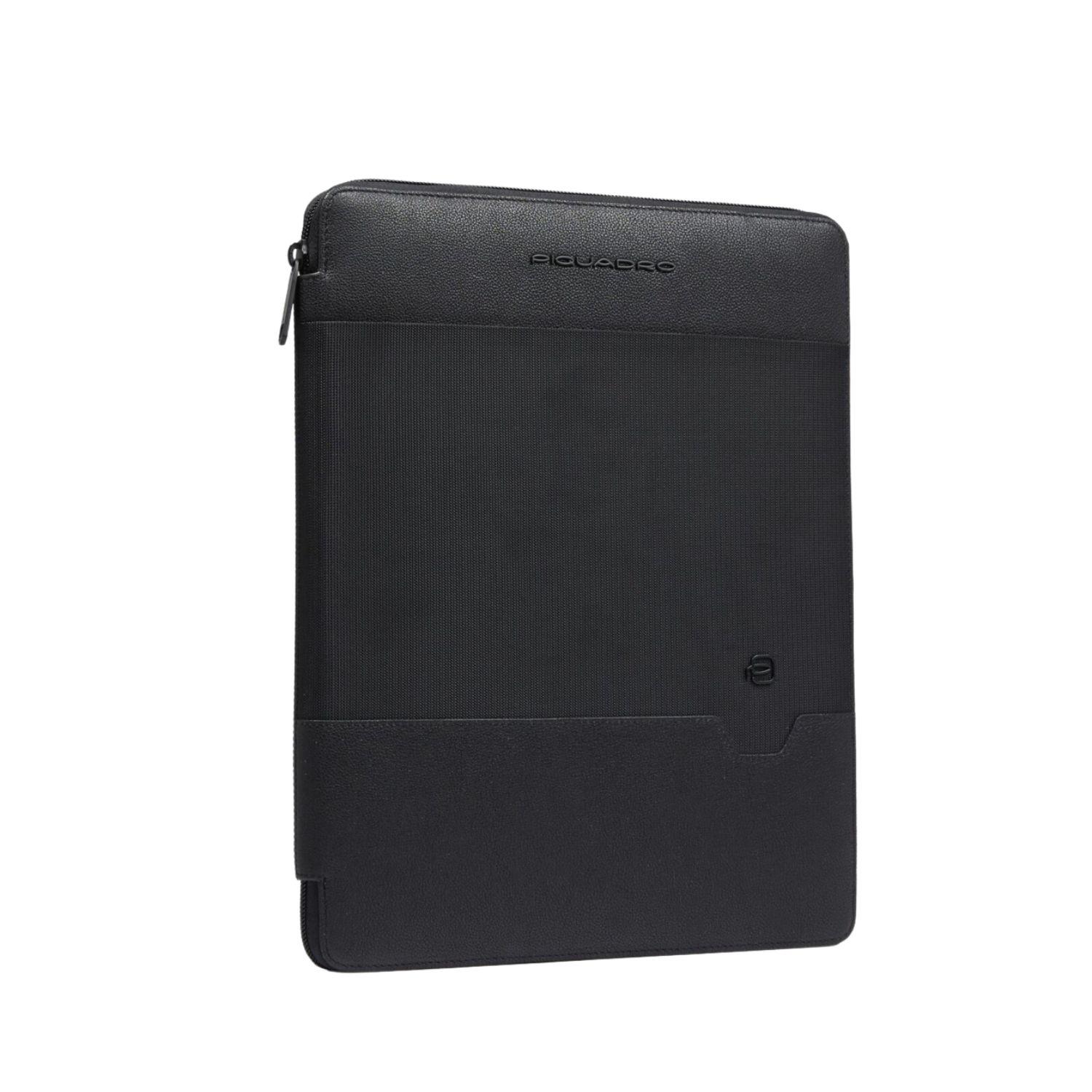 Piquadro - Portablocco in pelle e tessuto porta iPad, Nero