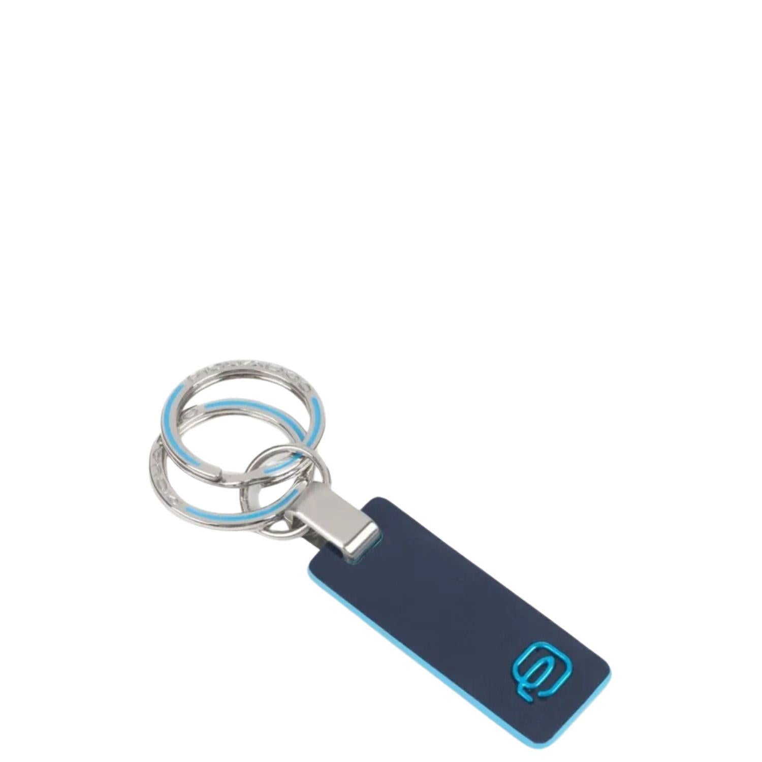 Piquadro - Portachiavi in pelle con doppio anello Blue Square, Blu