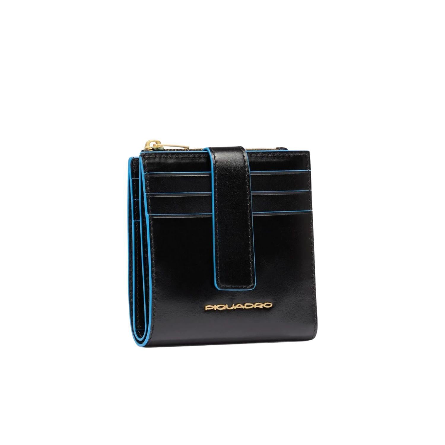 Piquadro - Portacarte e monete con bottone Blue Square, Nero