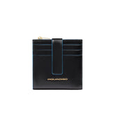 Piquadro - Portacarte e monete con bottone Blue Square, Nero