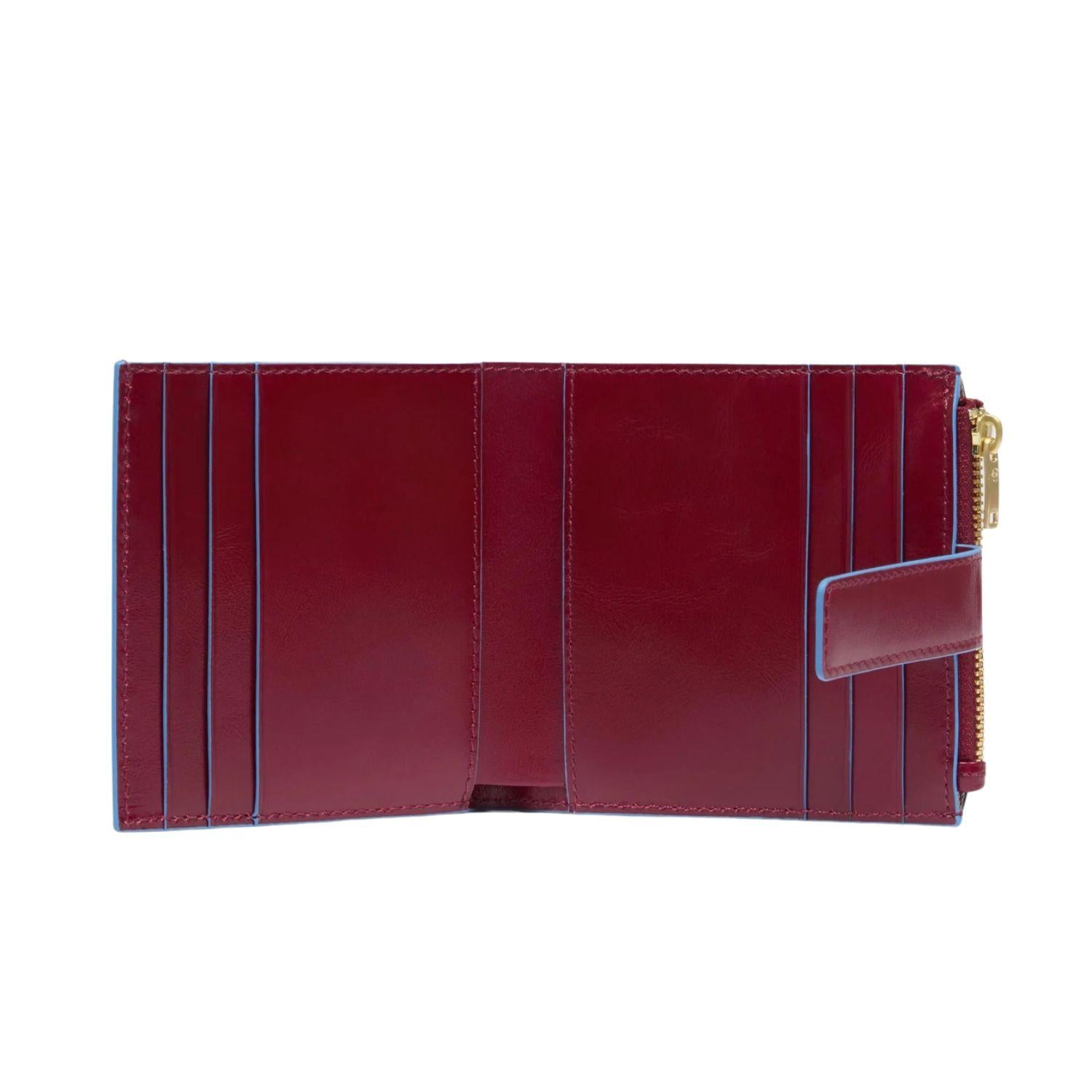 Piquadro - Portacarte e monete in pelle con bottone Blue Square, Rosso