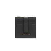 Portafoglio picolo sottile donna in pelle con bottone, Nero