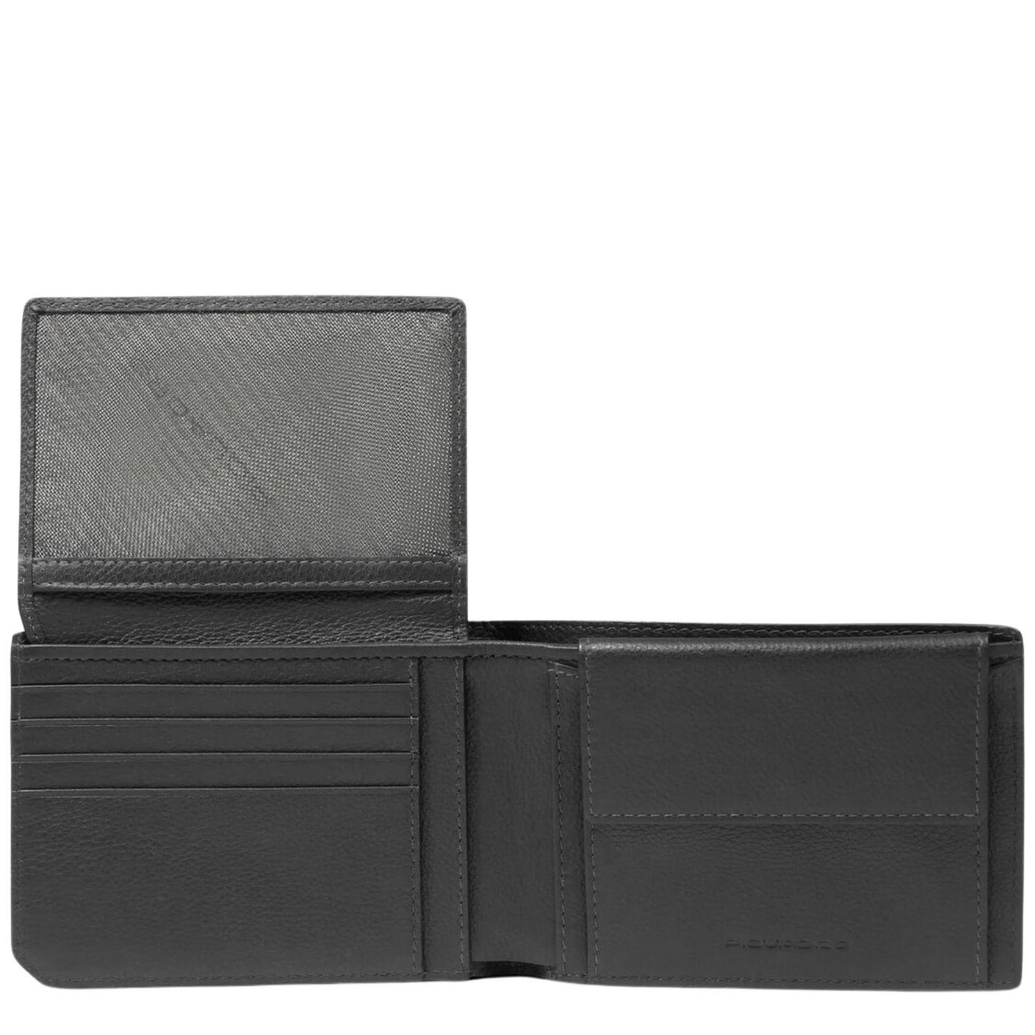 Piquadro - Portafoglio piccolo con patta e portamonete in pelle linea Russel, Nero