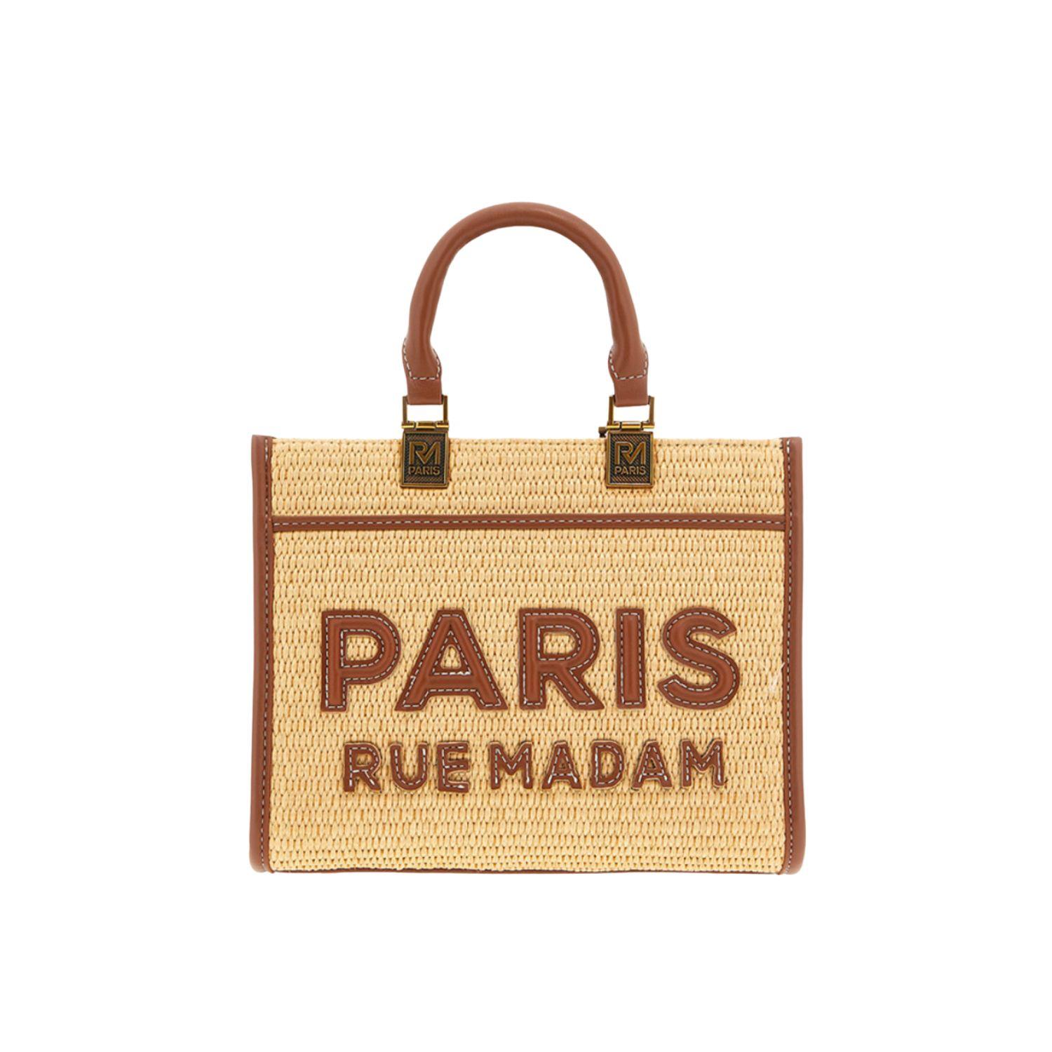 Rue Madam Paris - Borsa a mano con tracolla in paglia, Marrone