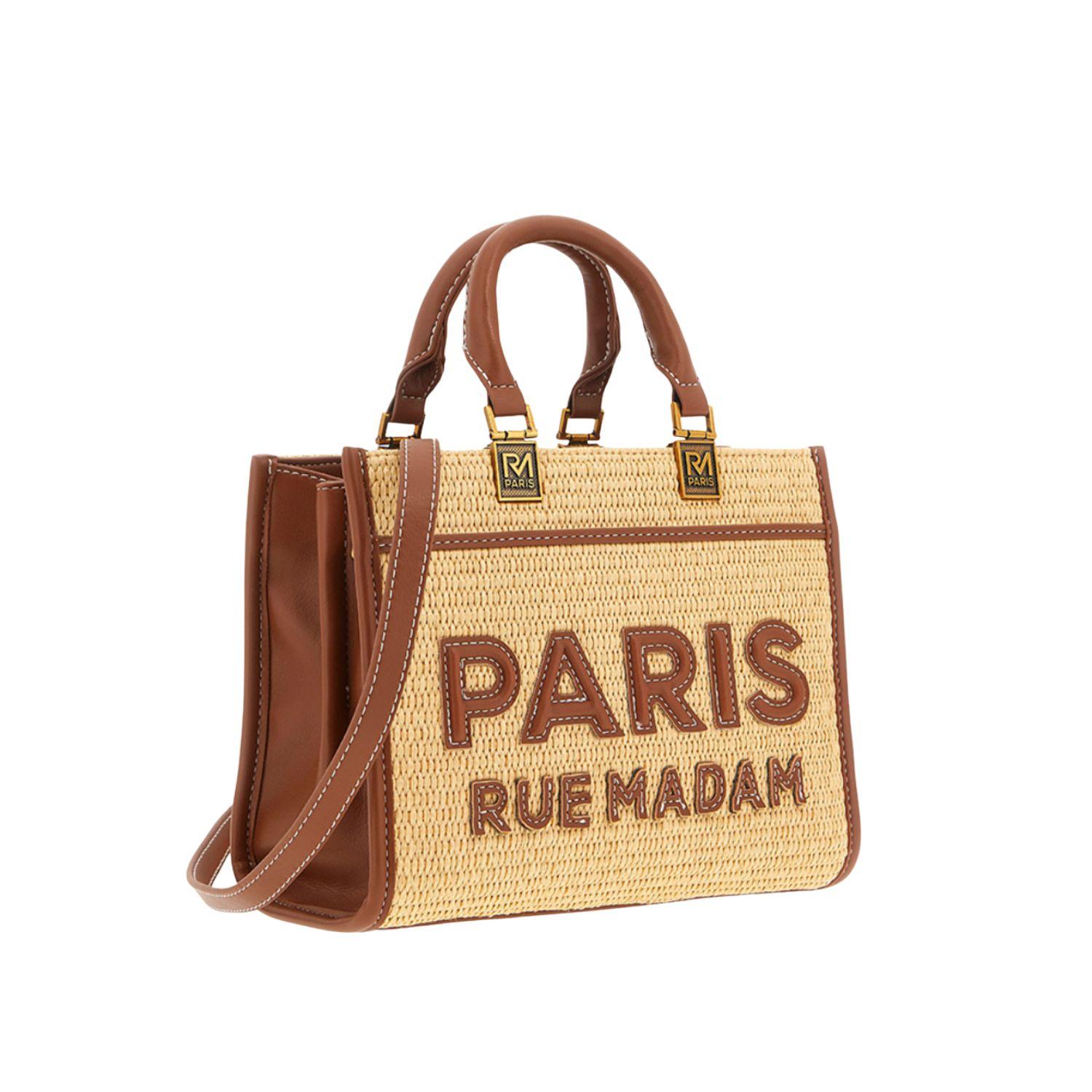 Rue Madam Paris - Borsa a mano con tracolla in paglia, Marrone