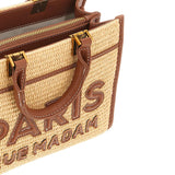 Rue Madam Paris - Borsa a mano con tracolla in paglia, Marrone