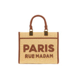 Rue Madam Paris - Borsa a mano con tracolla in paglia, Marrone