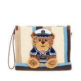 Rue Madam Paris - Borsa a mano Clutch Summer in Canvas con Orsetto Sailor Marvin – Pochette Donna con Laccio e Catenella, Multicolore