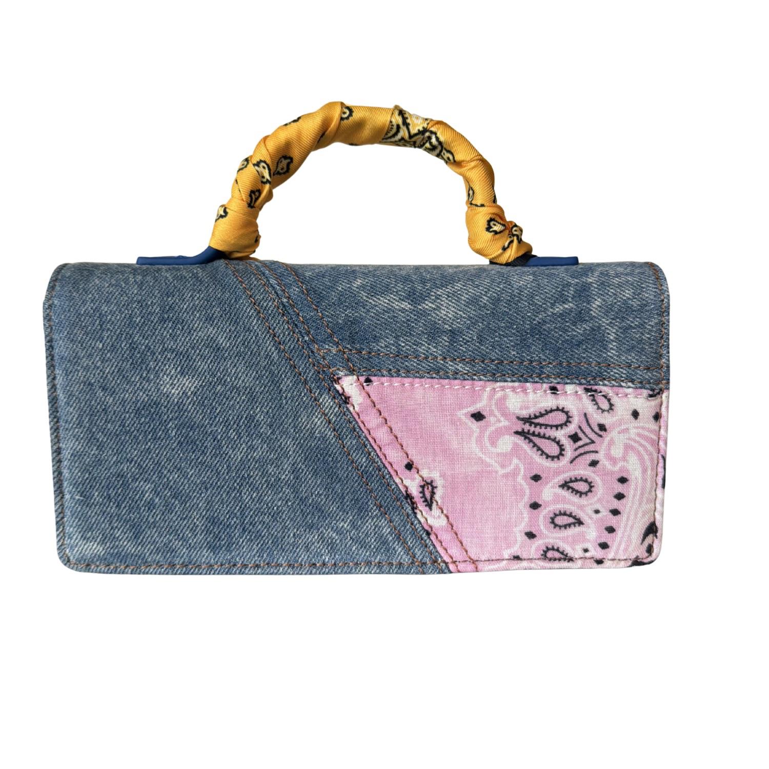 Rue madam Paris - Borsa a mano mini con tracolla in jeans e bandana, Multicolore