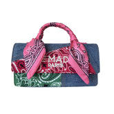 Rue Madam Paris - Borsa a mano con tracolla mini in jeans e bandana, Multicolore