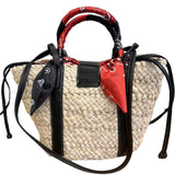 Rue Madam Paris - Borsa in paglia con dettagli bandana nei manici, Nero e Rosso