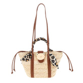 Rue Madam Paris - Borsa a mano in paglia con dettagli leopardati nei manici, Beige e Nero
