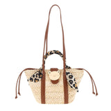 Rue Madam Paris - Borsa a mano in paglia con dettagli leopardati nei manici, Beige e Nero