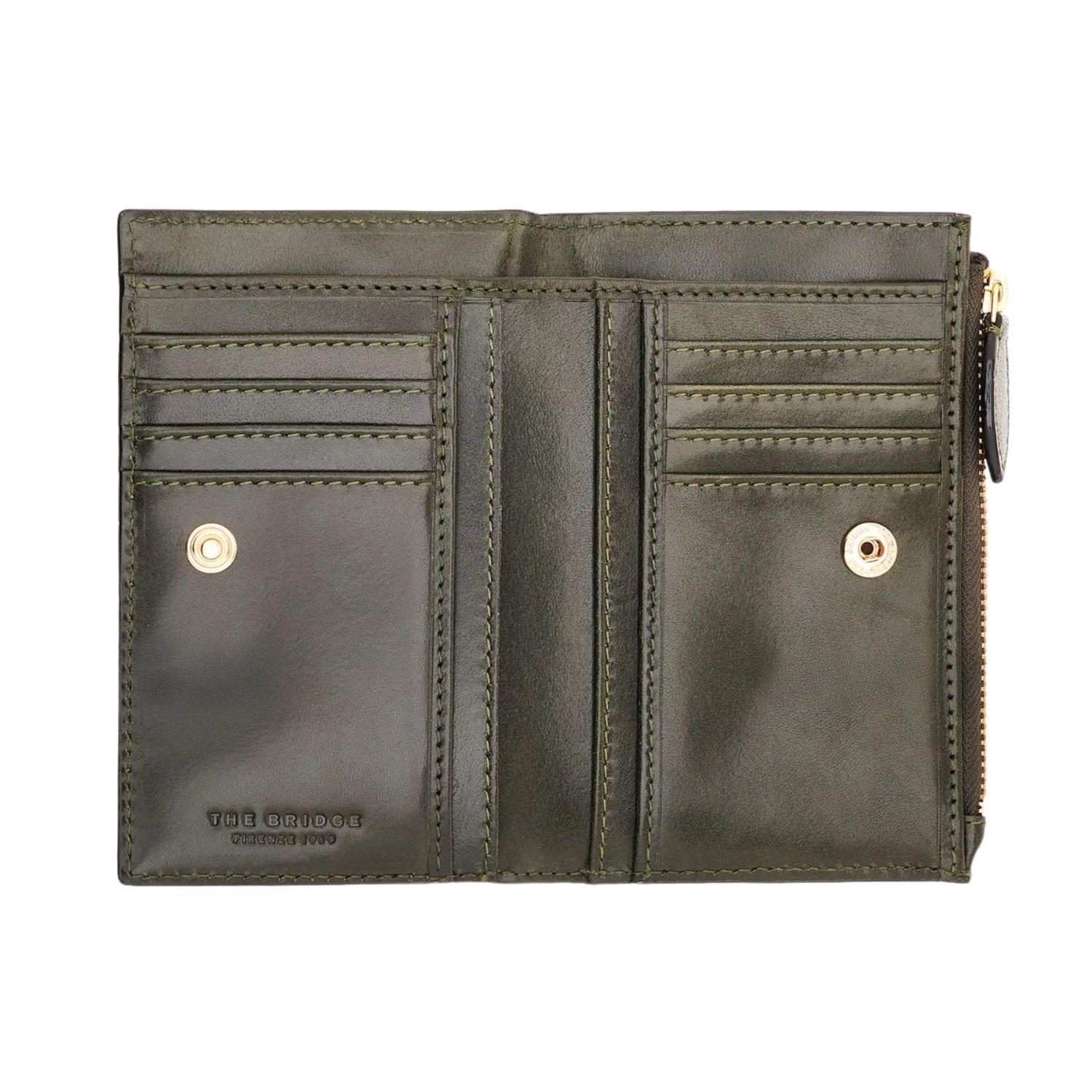 Portafogli in pelle donna con zip Isabella, Verde Scuro