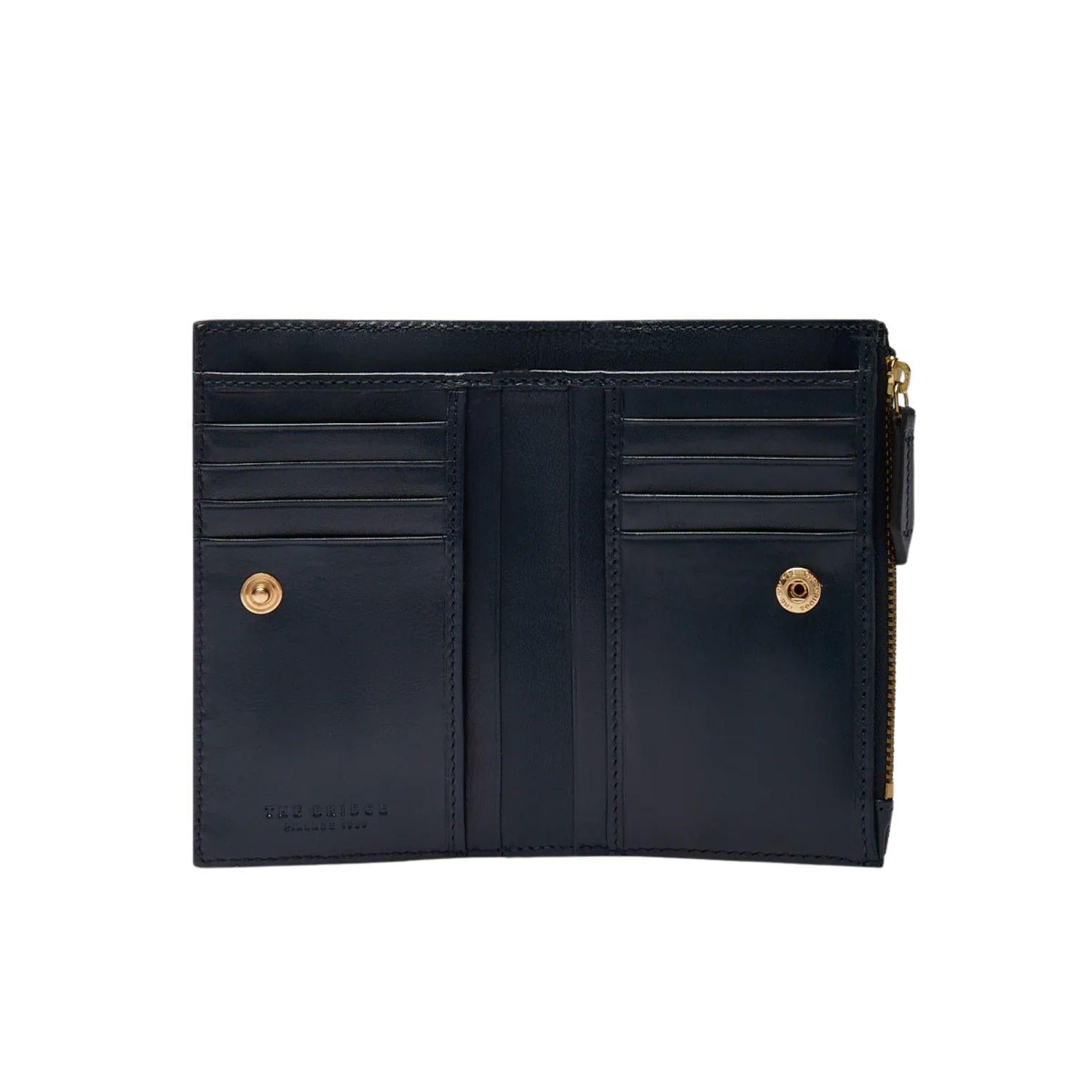 The Bridge - Portafogli in pelle donna piccolo con portamonete linea Lucrezia, Blu