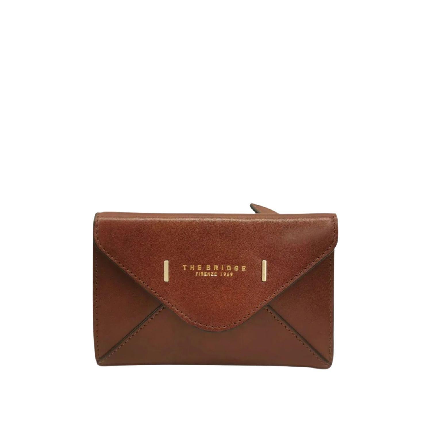 The Bridge - Portafoglio medio in pelle con bottone linea Frida, marrone