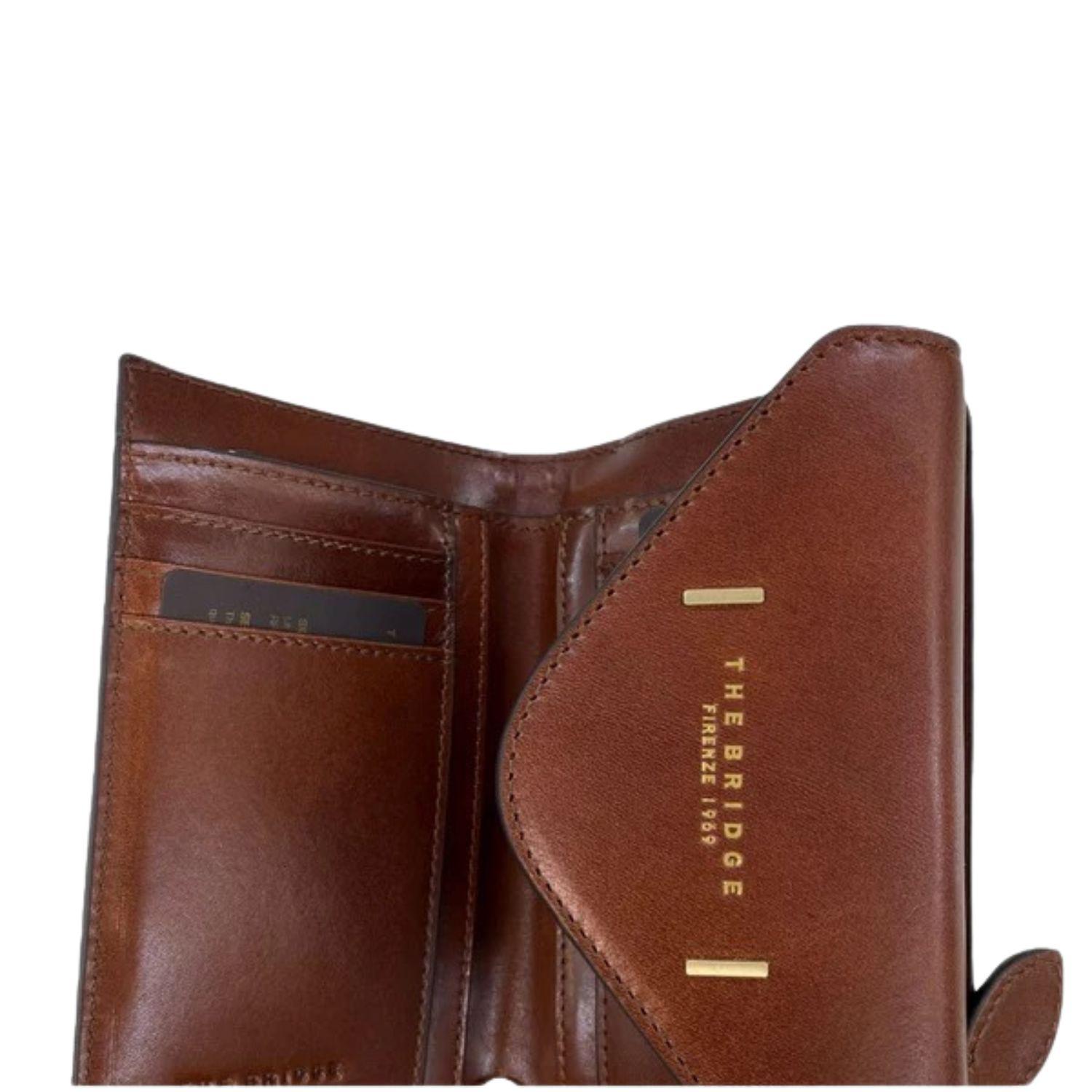 The Bridge - Portafoglio medio in pelle con bottone linea Frida, marrone
