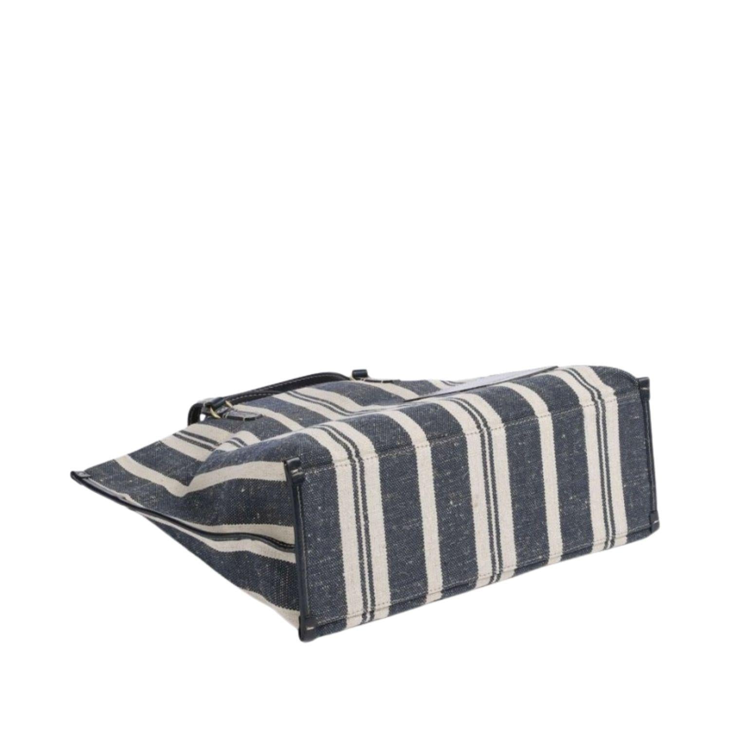 The Bridge - Borsa Shopper in tessuto e pelle linea Luna, Righe Blu