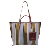 The Bridge - Borsa Shopper in tessuto e pelle linea Luna, Righe Verdi e Azzurre