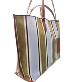 The Bridge - Borsa Shopper in tessuto e pelle linea Luna, Righe Verdi e Azzurre