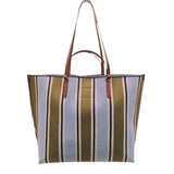 The Bridge - Borsa Shopper in tessuto e pelle linea Luna, Righe Verdi e Azzurre