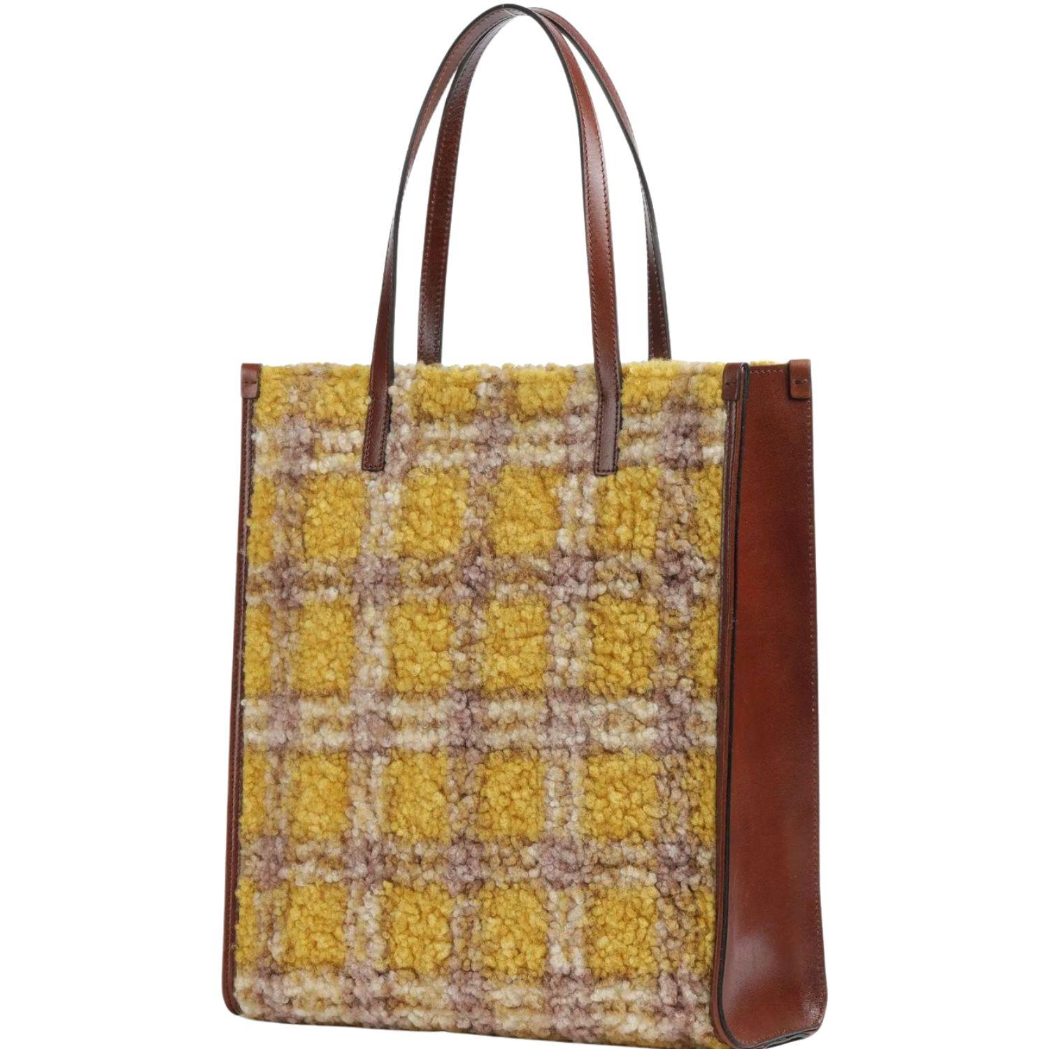 The Bridge - Borsa shopping in lana con scacchi e zip , Giallo