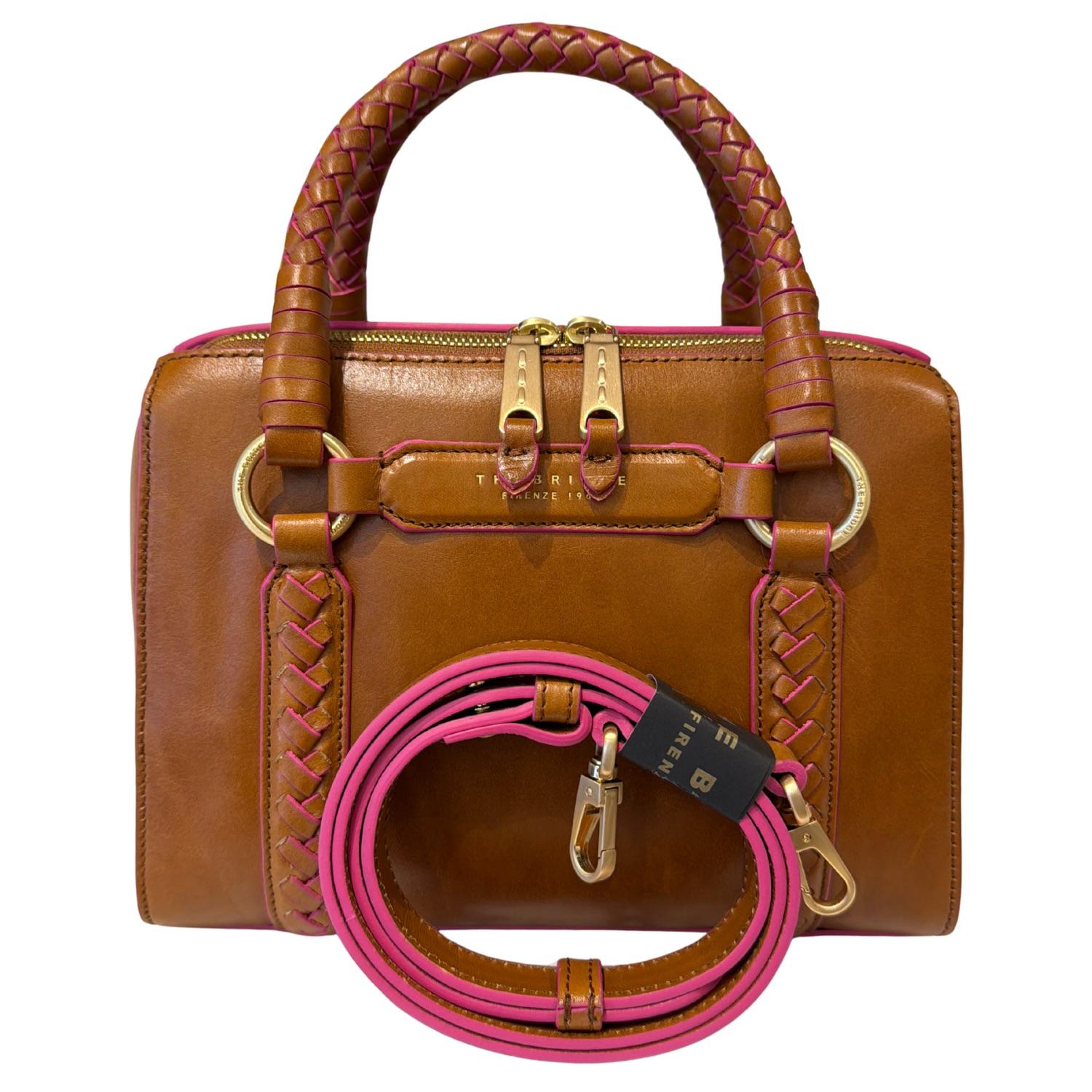 The Bridge - Bauletto in pelle con manici intrecciati, Marrone Cognac