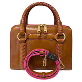 The Bridge - Bauletto in pelle con manici intrecciati, Marrone Cognac