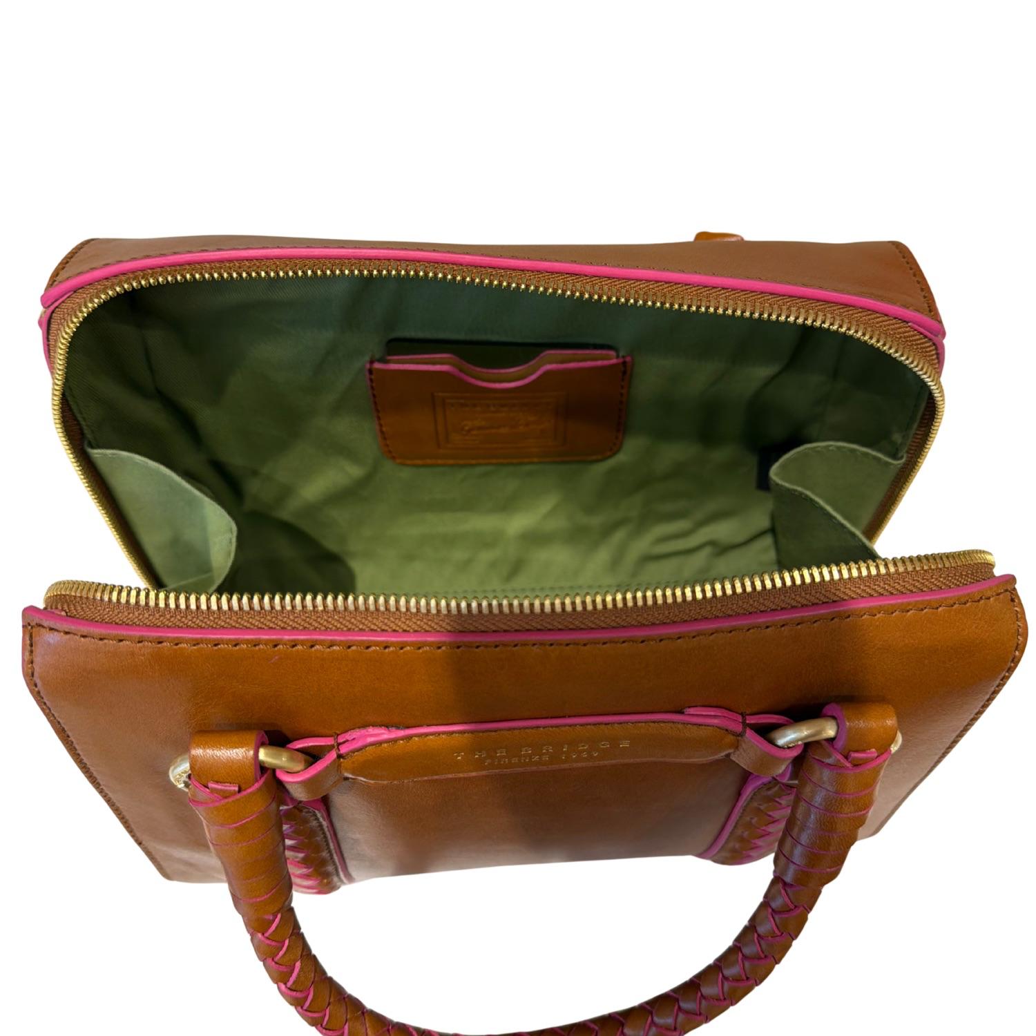 The Bridge - Bauletto in pelle con manici intrecciati, Marrone Cognac