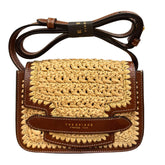 The Bridge - Tracollina in cuoio e rafia linea Lucrezia SS26, Marrone, Gialla
