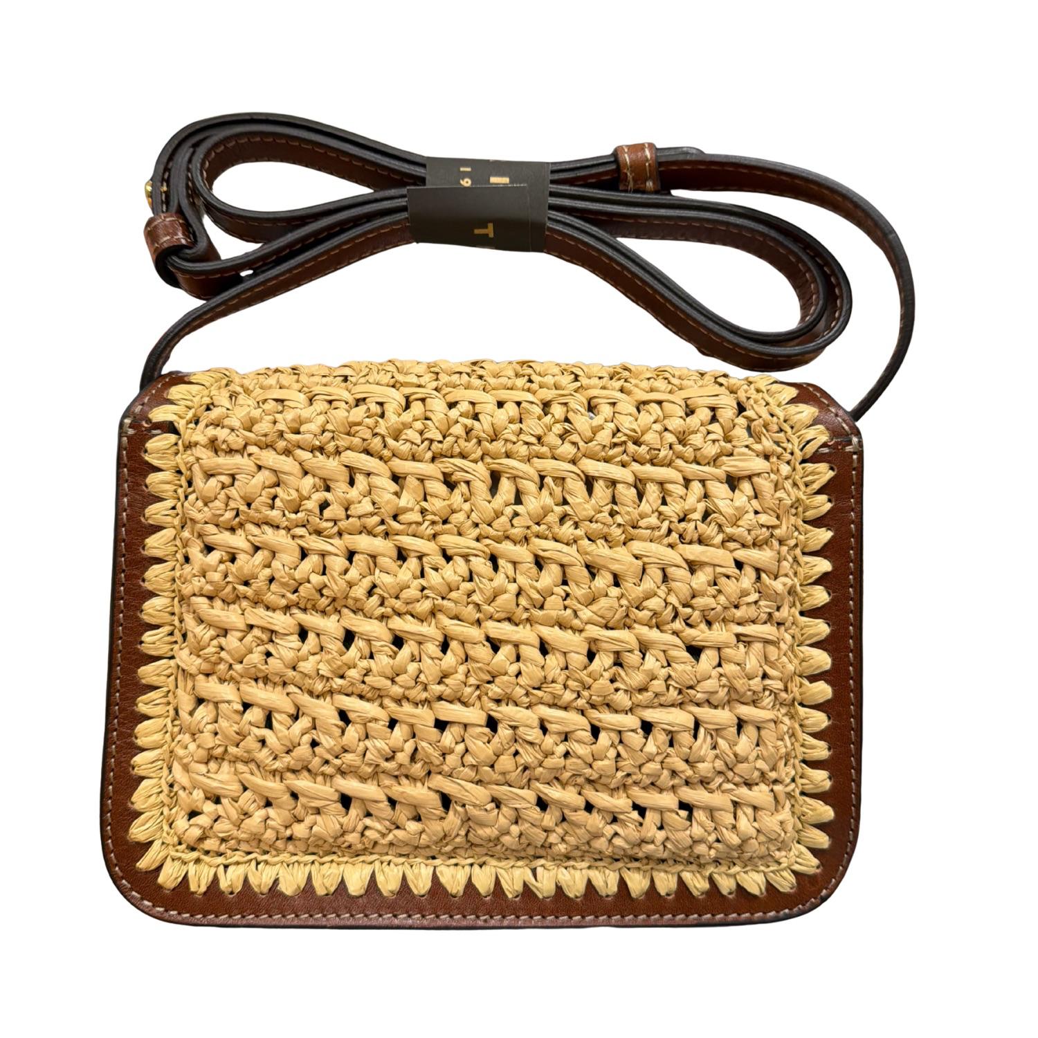 The Bridge - Tracollina in cuoio e rafia linea Lucrezia SS26, Marrone, Gialla