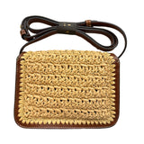 The Bridge - Tracollina in cuoio e rafia linea Lucrezia SS26, Marrone, Gialla