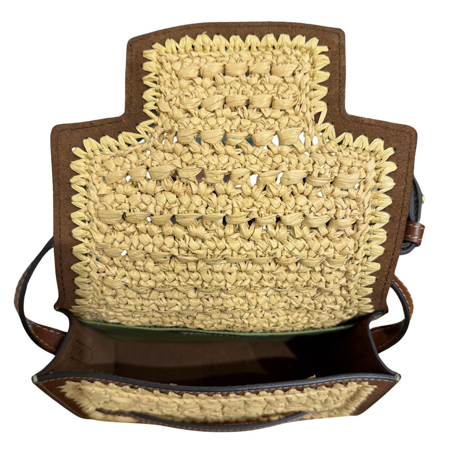 The Bridge - Tracollina in cuoio e rafia linea Lucrezia SS26, Marrone, Gialla