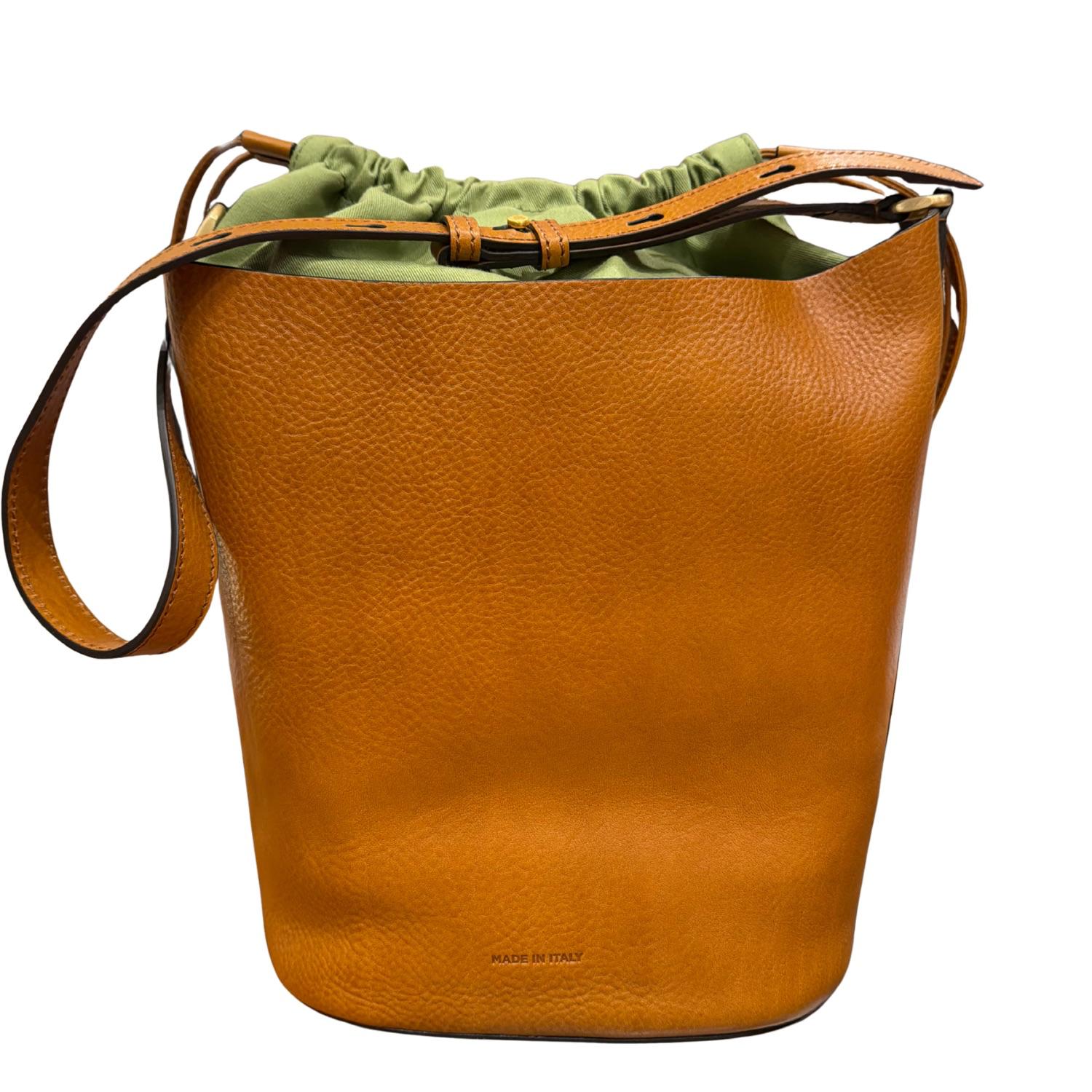 The Bridge - Borsa a secchiello in pelle con chiusura a coulisse SS26, Cognac