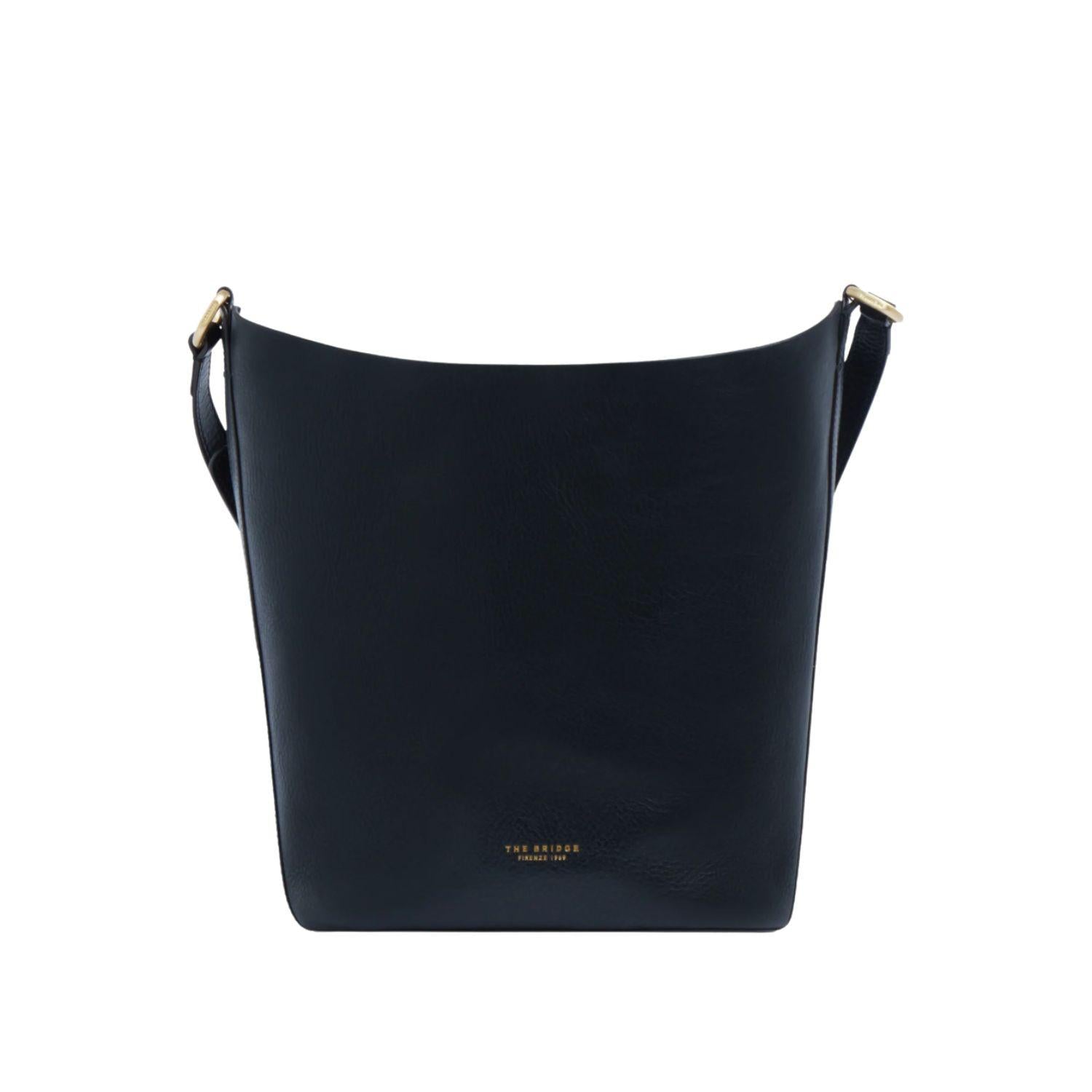 The bridge - Borsa a secchiello in pelle con chiusura a coulisse, Nero