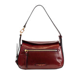 The Bridge - Borsa a tracolla in pelle con chiusura e zip frontale, Rosso Scuro