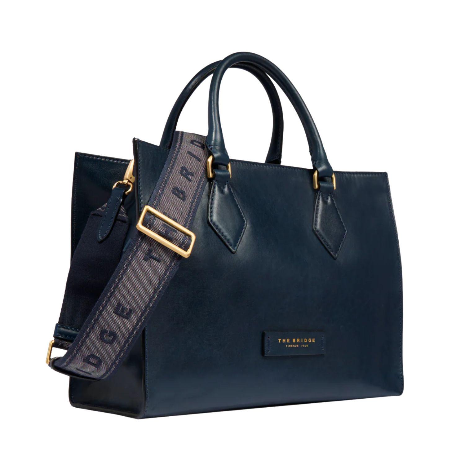 Borsa a mano in pelle con tracolla removibile Ida, Blu Oltremare