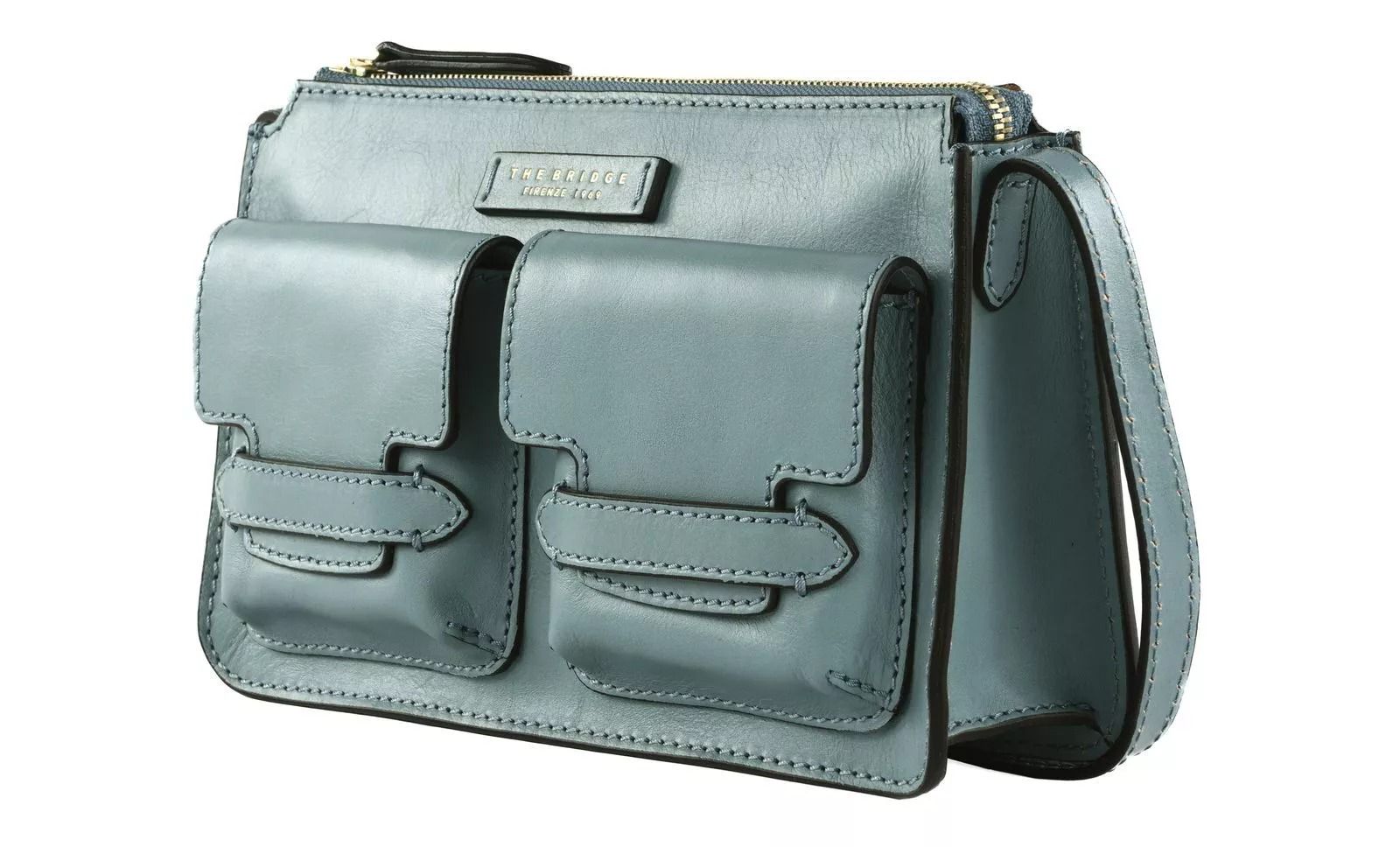 The Bridge - Borsa a tracolla linea Lucrezia con tasche esterne, Turchese