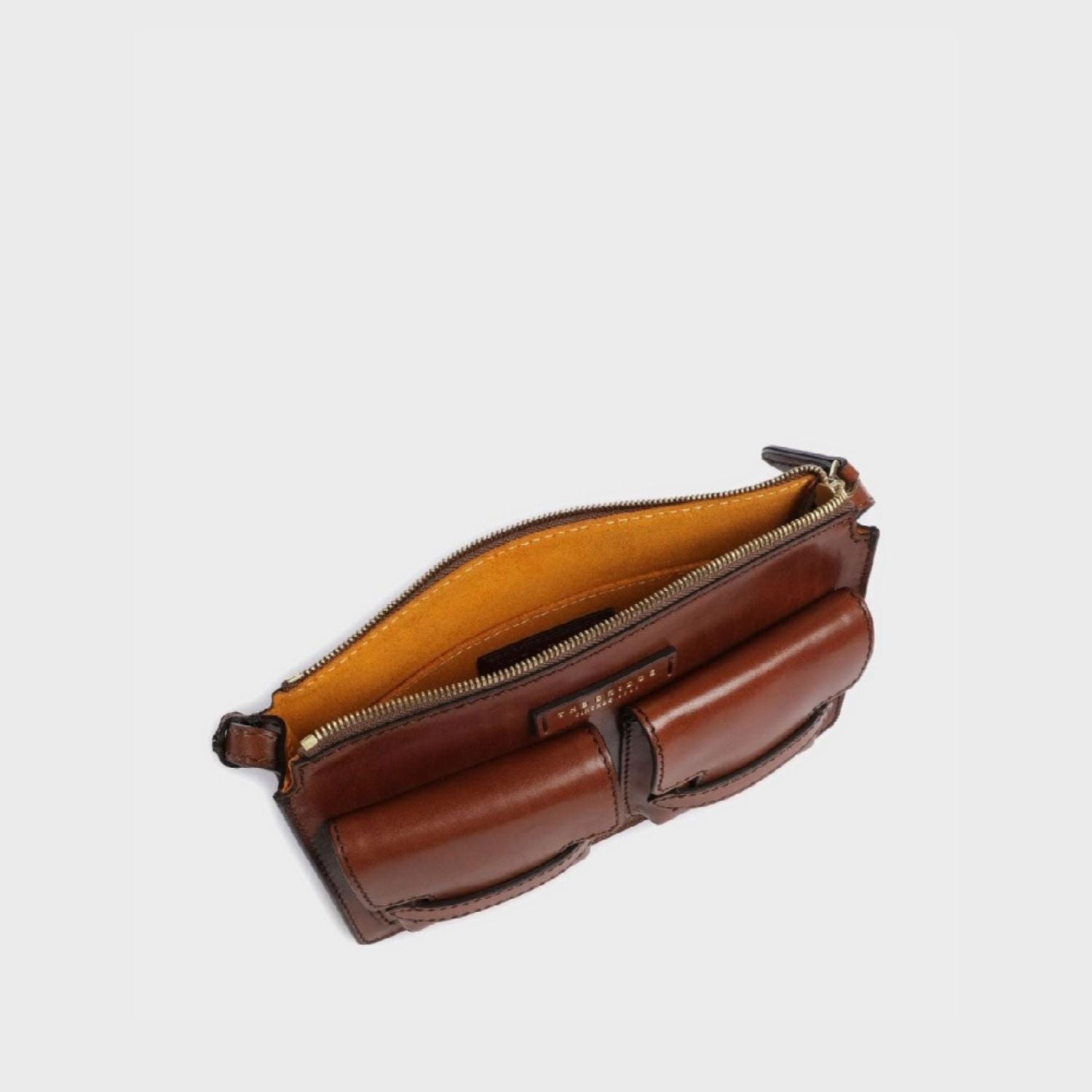 THE BRIDGE - Borsa a tracolla con zip e tasche esterne, Marrone