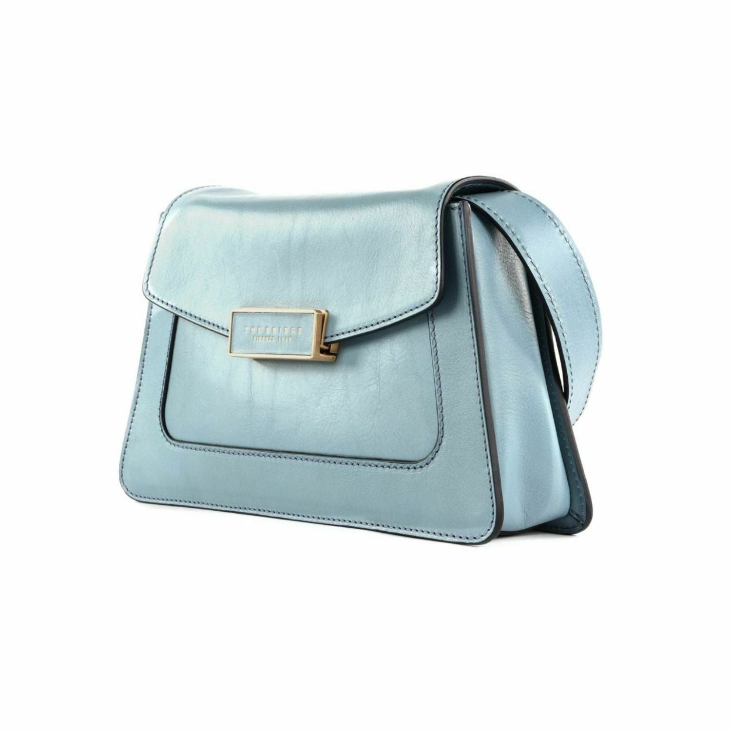 The Bridge- Borsa a tracolla con patta in pelle Ginevra, Azzurra