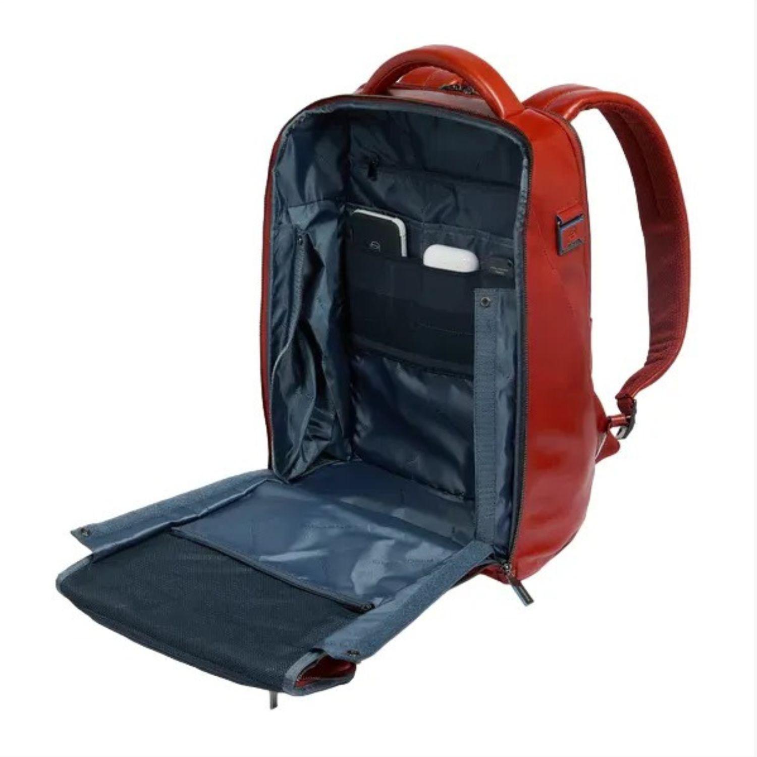 PIQUADRO - Zaino medio in pelle 14 pollici porta pc Blue Square, Arancione